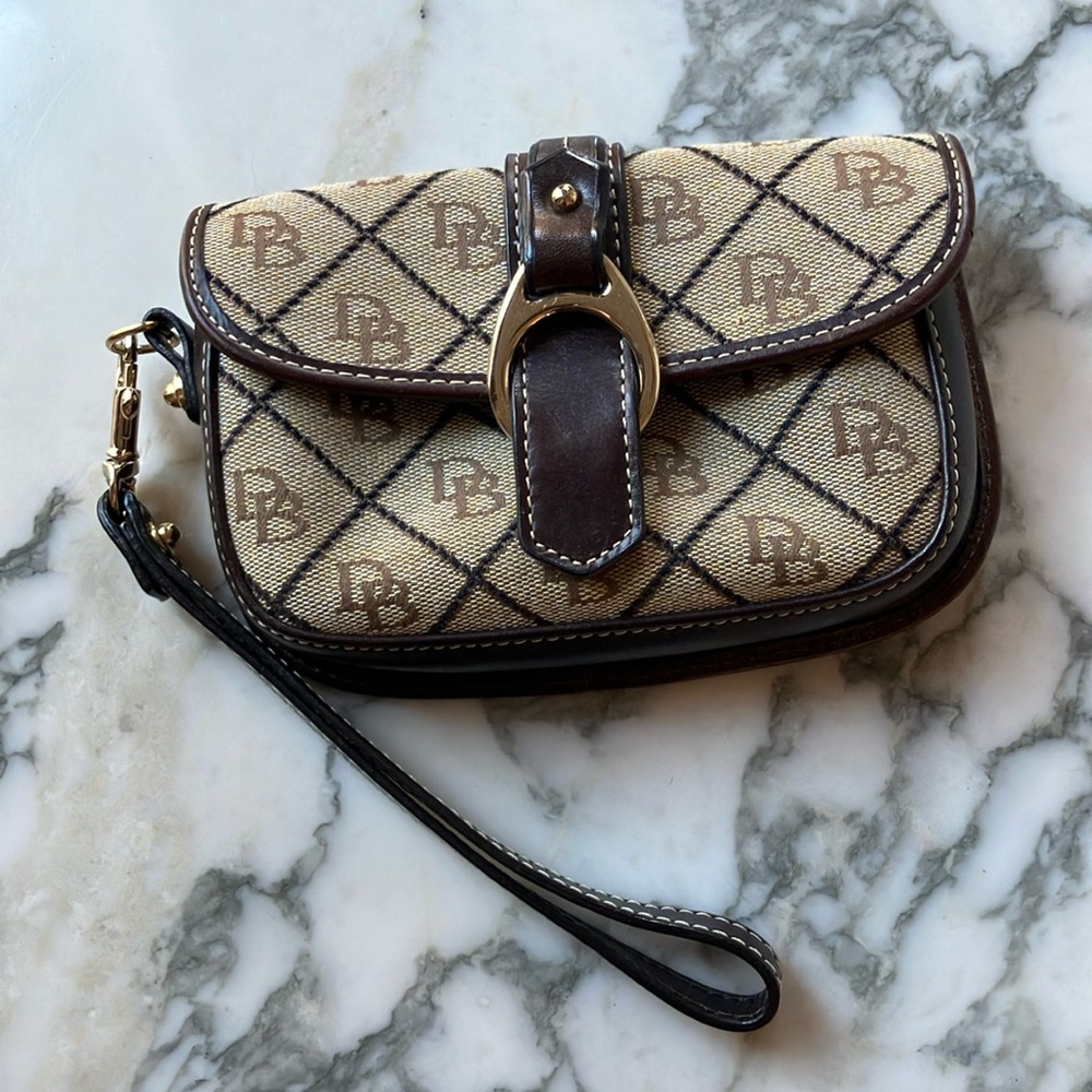 Dooney & Bourke Beige and Brown Signature Wristlet